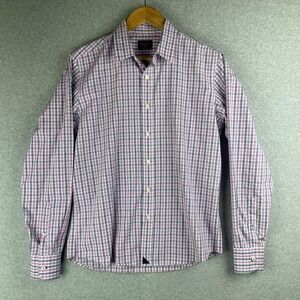 Untuckit Shirt Men Medium Slim Fit Pink Blue Checkered Business Plaid Button Up